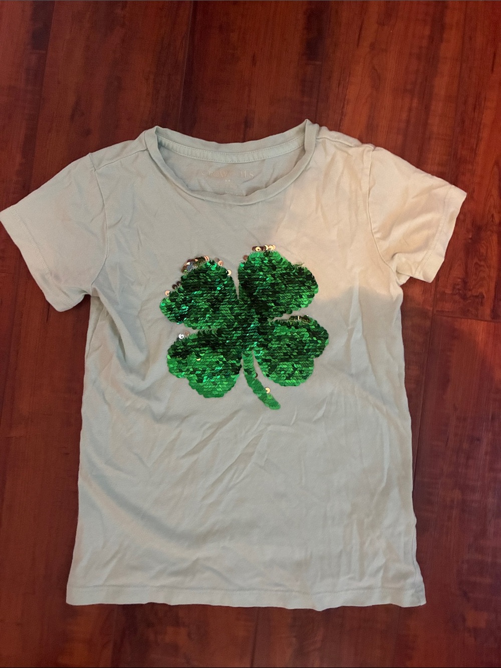 Crewcuts Light Green Short Sleeve Tee with Green Sequin Clover